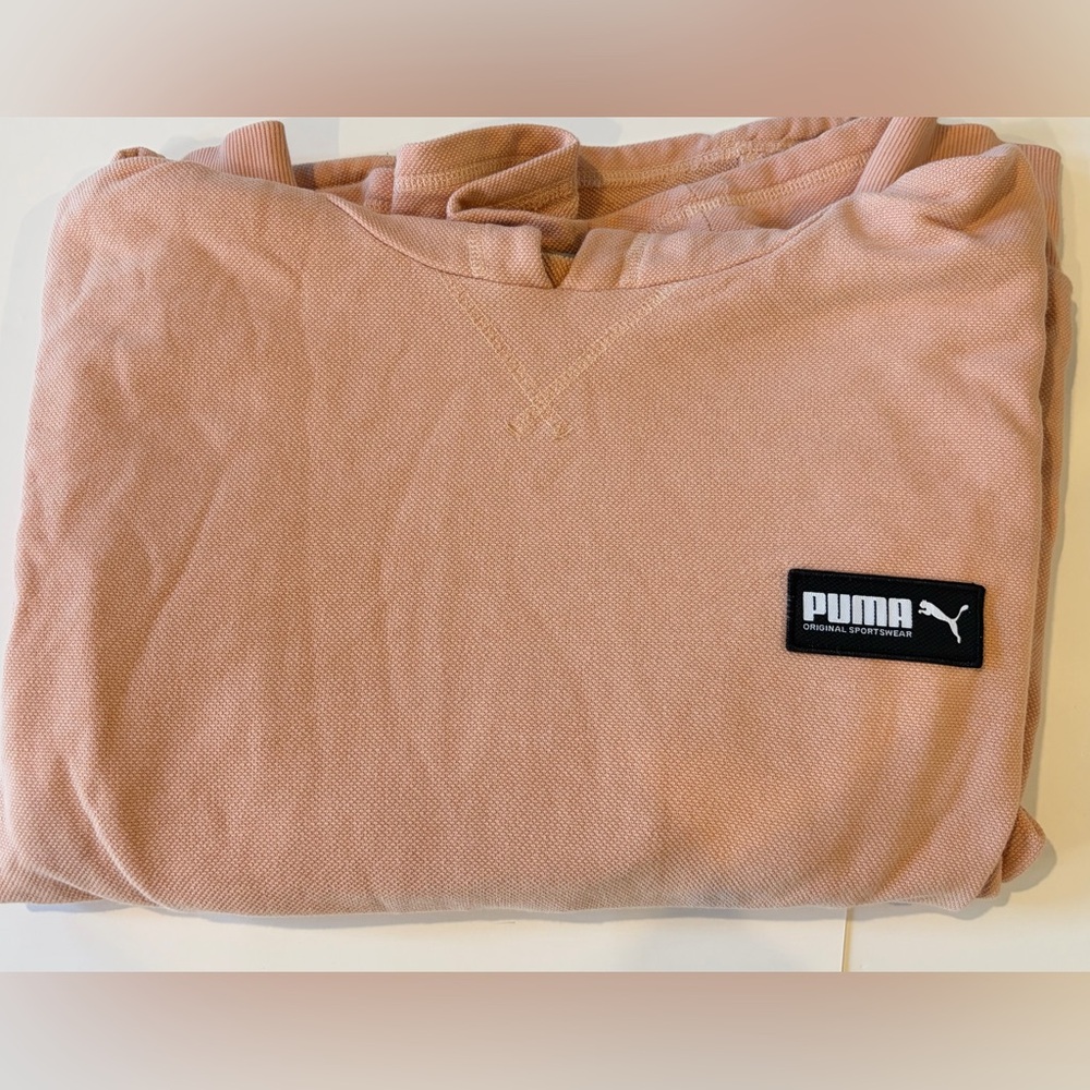 Puma Y2K Pink Cropped Hoodie Waffle Knit Size M Athleisure peachy fits like US M